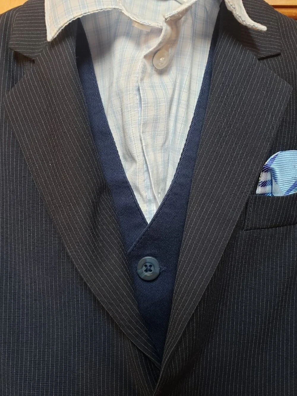 Geoffrey Beane Navy Blue Pinstripe Boys Suit Sz 6 Wedding Formal Party Vest